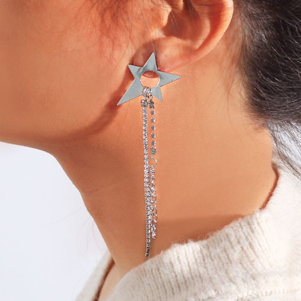 Hollow Star Diamond Tassel Earrings