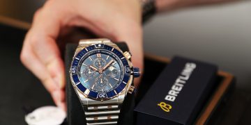 Breitling tachymeter watch with the price tag of 70,980 AED on display at the Dubai Watch Week 2021 held at DIFC Gate  in Dubai on 24th November, 2021. Pawan Singh/The National. Story by Janice Rodrigues